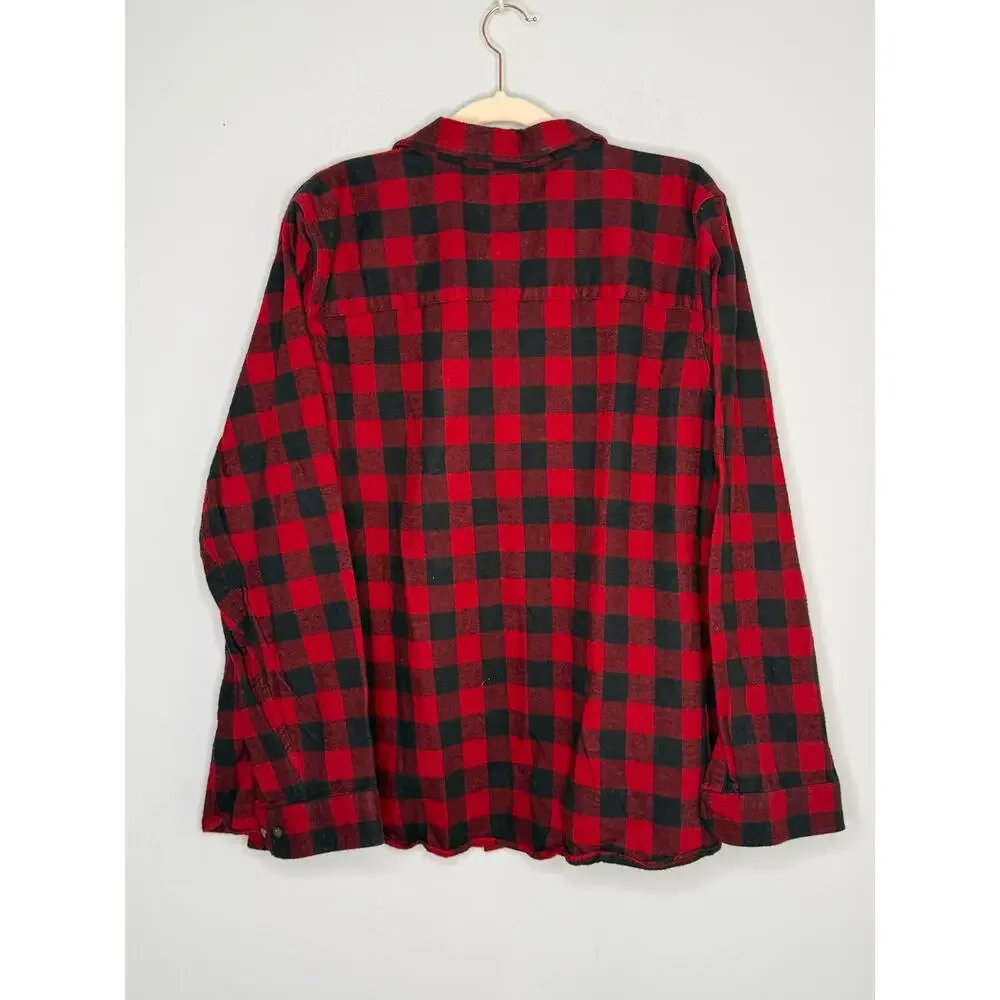 L.L.Bean Red Black Buffalo Plaid Loose Fit Flannel Button-Down Shirt Womens 3X
